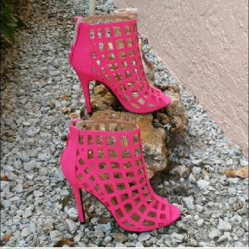 Hot pink caged booties